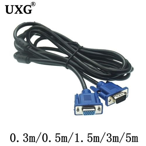 Câble VGA 15 broches mâle vers mâle,1.5/3m,noir,bleu,moniteur d'ordinateur,fil de connexion - Type Male to Female-5m