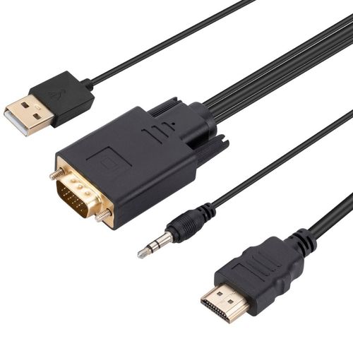 Câble adaptateur VGA vers HDMI 1080p,convertisseur mâle vers HDMI,avec audio,alimentation USB,pour PC,TV,ordinateur portable,moniteur,budgétaire - Type VGA to HDMI Cable-1,8m