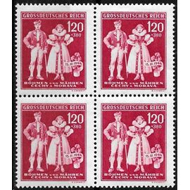 Tchécoslovaquie, Occupation Allemande 1944, Bohème Moravie, Très Beau Bloc 4 Timbres Neufs** Luxe Yvert 112, 5ème Anniversaire Du "Protectorat" Allemande, Costumes Traditionnels.