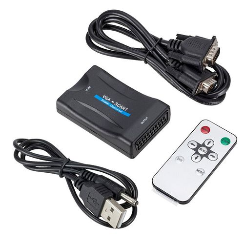Adaptateur convertisseur Audio vidéo VGA vers péritel 1080P + télécommande + câble USB + câbles VGA - Type With VGA Cable-1 set