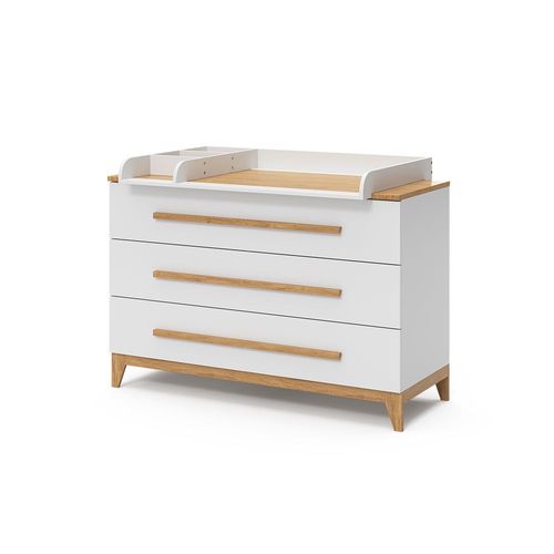 Commode À Langer 133x98cm Xl Avec 3 Tiroirs, Blanc
