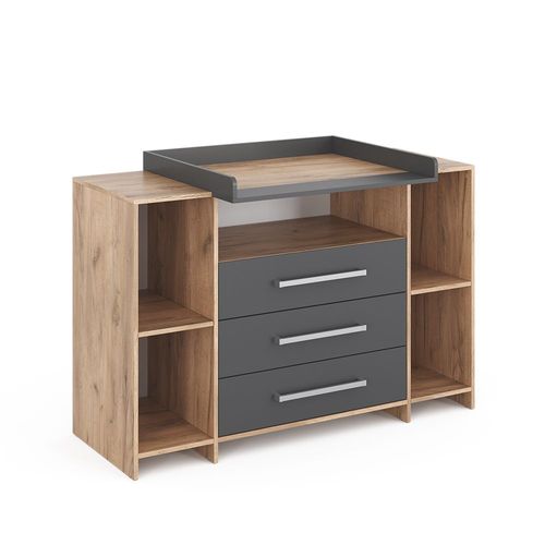 Commode À Langer 143x100cm Xl Avec Tiroirs, Chêne