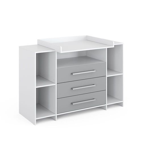 Commode À Langer 143x100cm Xl Avec Tiroirs, Blanc/Gris