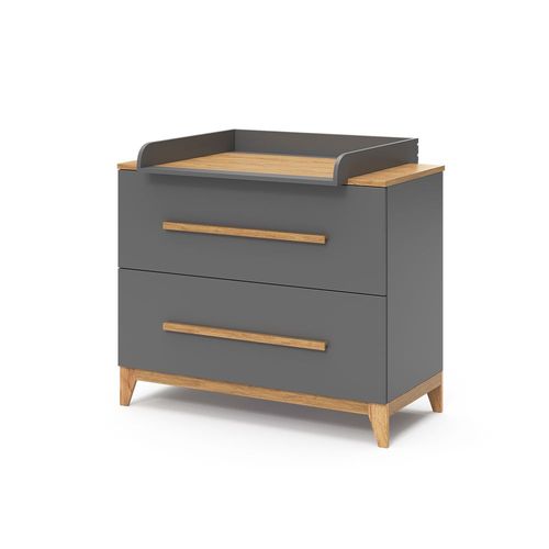 Commode À Langer 108x98cm Avec 2 Tiroirs, Gris