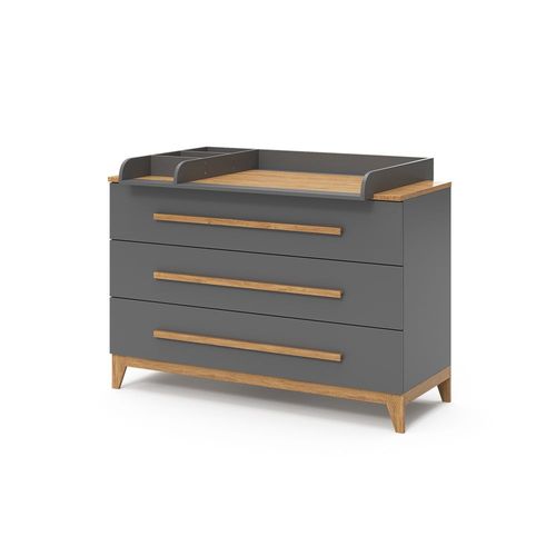 Commode À Langer 133x98cm Xl Avec 3 Tiroirs, Gris