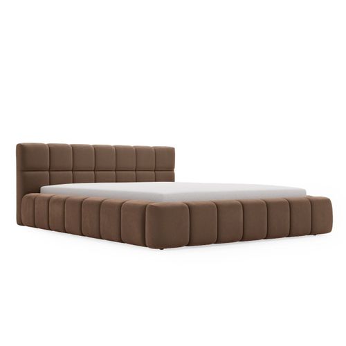 Lit Rembourré Avec Rangement Bouclé Marron 180x200
