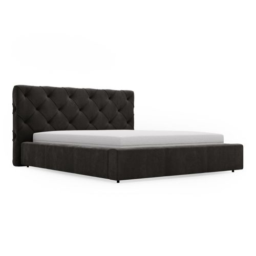 Lit Rembourré Avec Rangement Velours Noir 200x200
