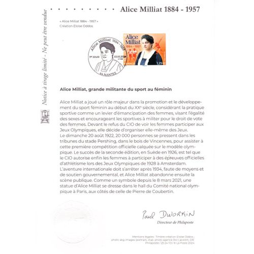 Document Philathélique - Alice Milliat 1884-1957 - Oblitération Premier Jour