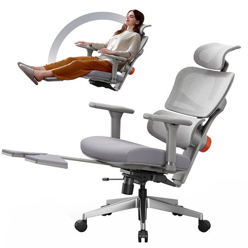 Newtral Nt002 Chaise Ergonomique, Support Lombaire Adaptatif, Accoudoirs Réglables, Appui-Tête, Repose-Pieds - Gris