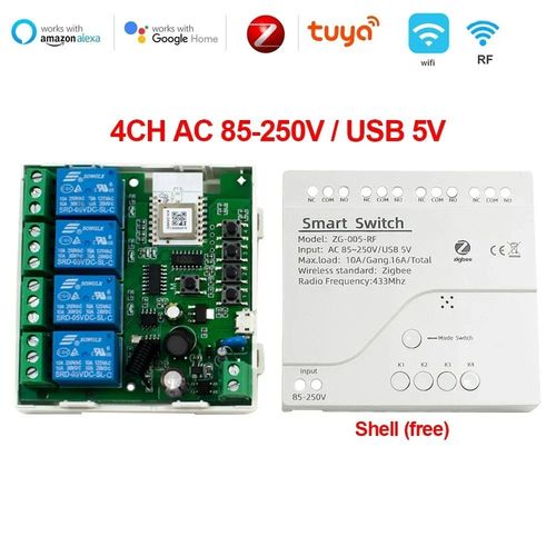 Tuya-Joli de porte de garage Zigbee,RF 4CH,R3 Pro,4 canaux,chauffage de rideau,contrôleur de moteur TV,citations,cour,portail,technologie,5-265V - Type WHITE-TYZB-RF 4CH 85-265 V