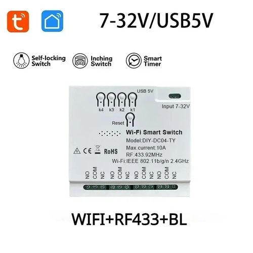 Tuya-Capteur de porte de garage Wi-Fi RF,chauffe-eau à rideau,citations de moteur,lampe de table TV,interrupteur intelligent,technologie 4 canaux,85 V-265V - Type Ivoire-TYWI 4CH 5-32V