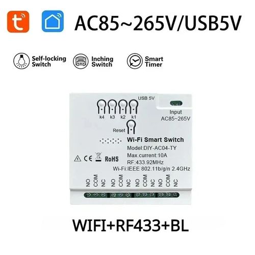 Tuya-Capteur de porte de garage Wi-Fi RF,chauffe-eau à rideau,citations de moteur,lampe de table TV,interrupteur intelligent,technologie 4 canaux,85 V-265V - Type Ivoire-TYWI 4CH 85-265V