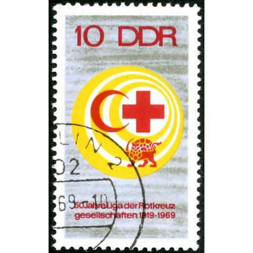 Timbre Oblitéré Ddr 10, 50 Jahre Liga Der Rotkreuz Gesellschaften 1919-1969