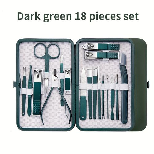 Ensemble De Coupe-Ongles En Acier Inoxydable Pour Enfants,Ensemble D'outils De Manucure,Soins À Domicile,Étui En Cuir,Hommes Et Femmes,7-18 Pièces - Type 18 Pcs 