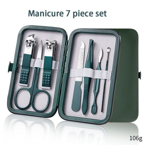 Ensemble De Manucure Professionnel En Acier Inoxydable,Coupe-Ongles,Outils De Soin Des Ongles,Étui De Voyage En Cuir,Hommes Et Femmes,7-18 Pièces - Type Green 7 Pcs Set 