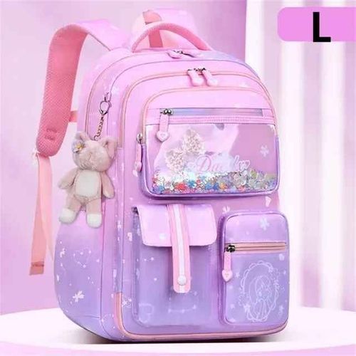 Cartable Primaire avec Pendentif Lapin pour Bol,Cartable observateur pour Enfants,Princesse Kawaii,Sacs à Dos Imperméables de Grande Capacité - Type L pink