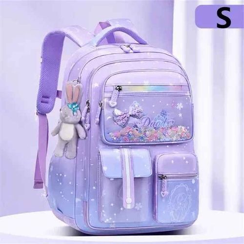 Cartable Primaire avec Pendentif Lapin pour Bol,Cartable observateur pour Enfants,Princesse Kawaii,Sacs à Dos Imperméables de Grande Capacité - Type S purple