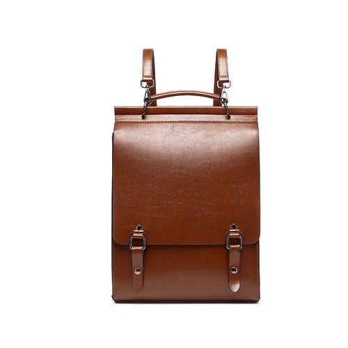 Sac à dos vintage en cuir de vachette véritable pour femme,sac d'école,style collège anglais,designer de luxe,initié,sacs à main pour dames - Type 682-Brown