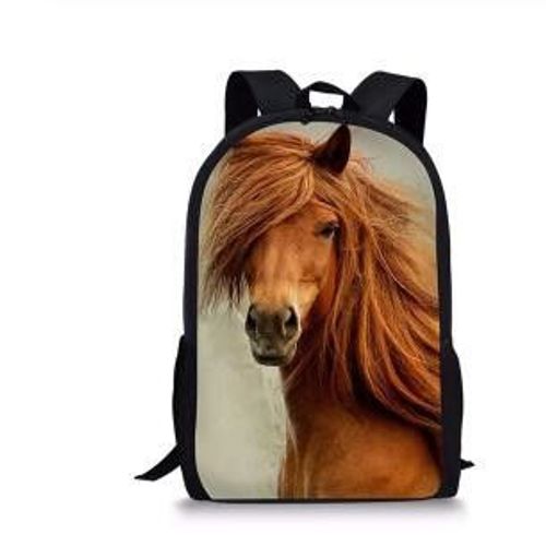 Sac à Dos Imprimé Cheval pour Enfant et Adolescent Cartable d'École pour Fille #M