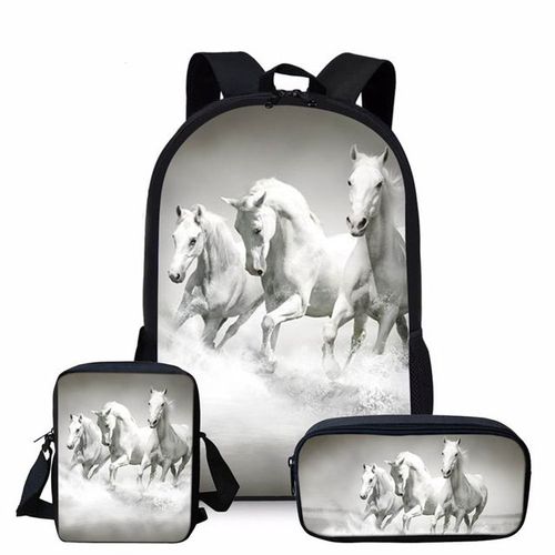 Sac À Dos Imprimé Cheval Pour Enfant Et Adolescent Cartable D'école Pour Fille #B