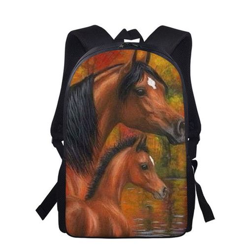 Sac À Dos Imprimé Cheval Pour Enfant Et Adolescent Cartable D'école Pour Fille #W
