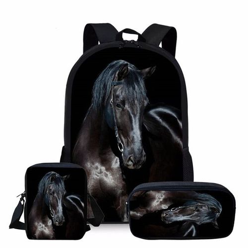 Sac à Dos Imprimé Cheval pour Enfant et Adolescent Cartable d'École pour Fille #H