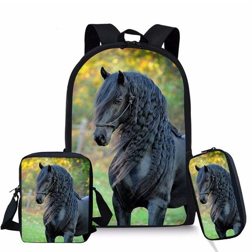Sac à Dos Imprimé Cheval pour Enfant et Adolescent Cartable d'École pour Fille #G