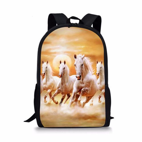 Sac à Dos Imprimé Cheval pour Enfant et Adolescent Cartable d'École pour Fille #K