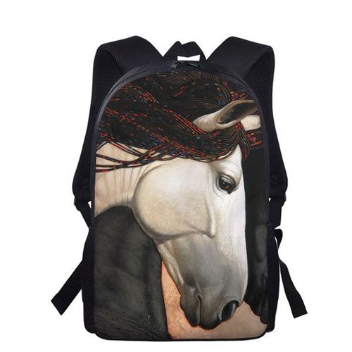 Sac à Dos Imprimé Cheval pour Enfant et Adolescent Cartable d'École pour Fille #R