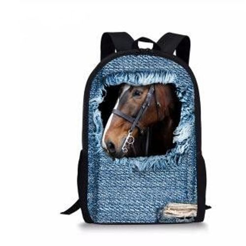 Sac à Dos Imprimé Cheval pour Enfant et Adolescent Cartable d'École pour Fille #I