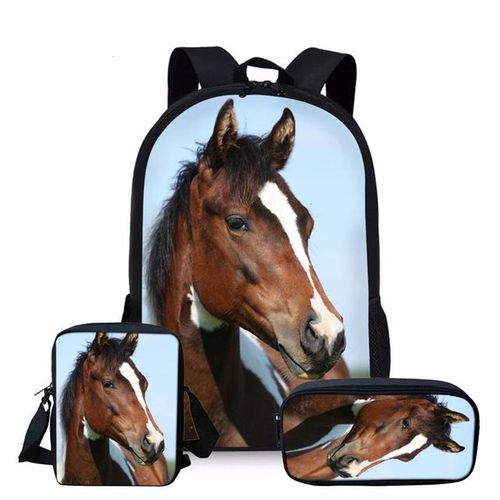 Sac à Dos Imprimé Cheval pour Enfant et Adolescent Cartable d'École pour Fille #C
