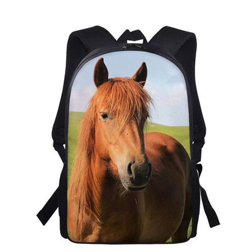 Sac à Dos Imprimé Cheval pour Enfant et Adolescent Cartable d'École pour Fille #O