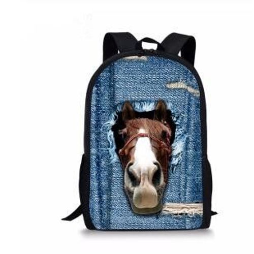 Sac à Dos Imprimé Cheval pour Enfant et Adolescent Cartable d'École pour Fille #L