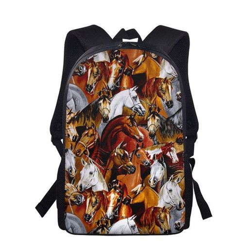 Sac à Dos Imprimé Cheval pour Enfant et Adolescent Cartable d'École pour Fille #U