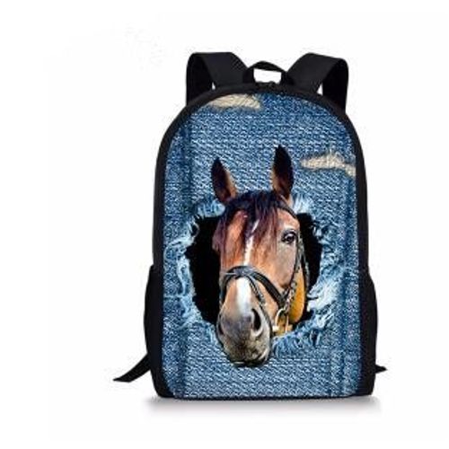 Sac à Dos Imprimé Cheval pour Enfant et Adolescent Cartable d'École pour Fille #J
