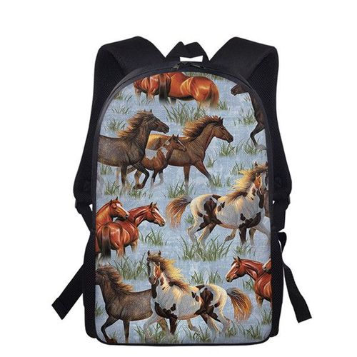 Sac à Dos Imprimé Cheval pour Enfant et Adolescent Cartable d'École pour Fille #V