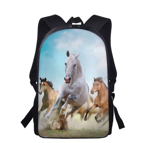 Sac à Dos Imprimé Cheval pour Enfant et Adolescent Cartable d'École pour Fille #C2
