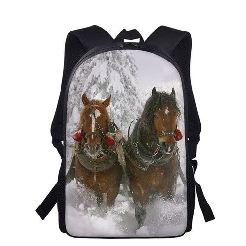 Sac à Dos Imprimé Cheval pour Enfant et Adolescent Cartable d'École pour Fille #A2