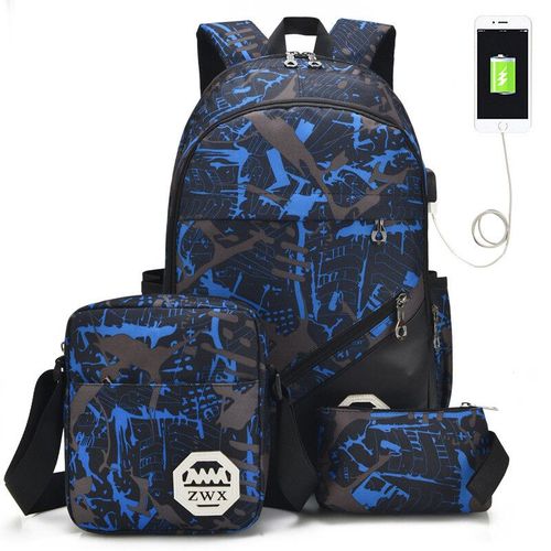 Ensemble de Sacs d'École Primaire Imperméables pour Enfant,Cartable SR pour Garçon et Fille,3 Pièces - Type Blue Set