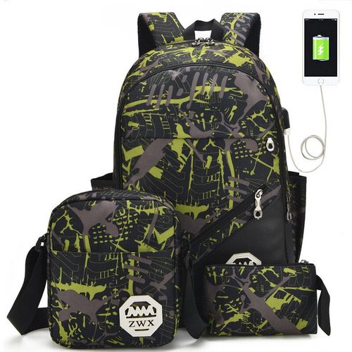 Ensemble de Sacs d'École Primaire Imperméables pour Enfant,Cartable SR pour Garçon et Fille,3 Pièces - Type Green Set