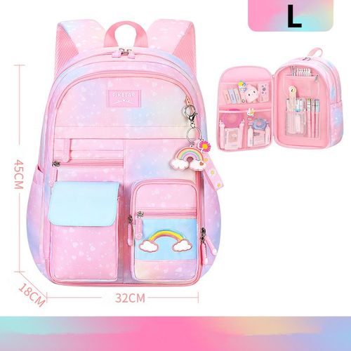 Sac à Dos d'École Primaire,Mignon,Coloré,pour Fille,Princesse,Imperméable,Série Arc-en-Ciel,pour Enfant - Type L pink kks
