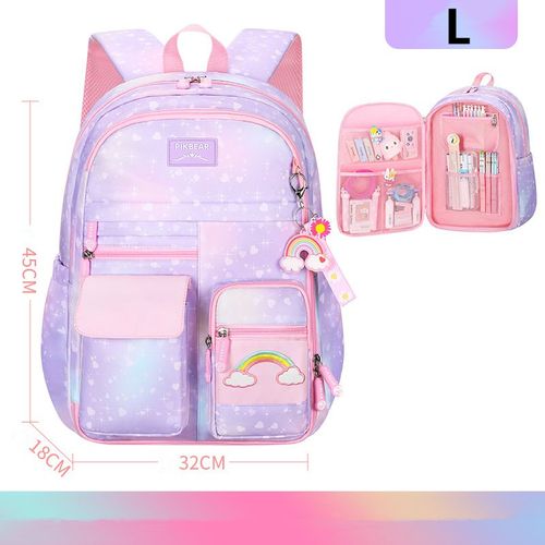 Sac à Dos d'École Primaire,Mignon,Coloré,pour Fille,Princesse,Imperméable,Série Arc-en-Ciel,pour Enfant - Type L purple kks