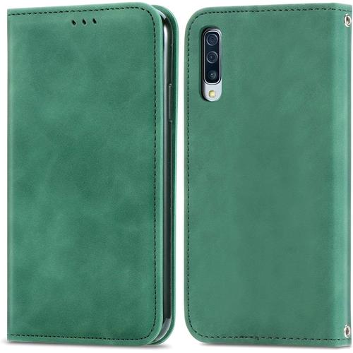 Étui Coque Pour Samsung A30s/A50s Premium En Cuir Affaires Folding Téléphone Étui Magnétique Loquet Pu Leather Rabat Wallet Case Cover Antichoc Housse Pour Samsung Galaxy A30s/A50s,Vert