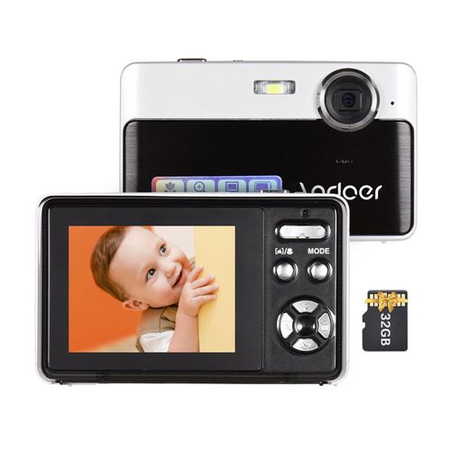 caméra numérique compacte 4K pour enfants,48mp,écran IPS de 2.4 pouces,avec sourire,Capture Flash,carte de 32 go,cadeau de noël - Type Black w 32GB card