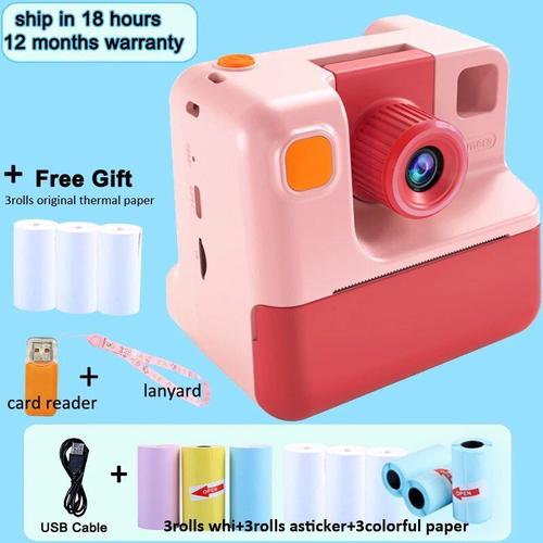 Appareil photo à impression instantanée pour enfants,appareil photo numérique HD 1080P,papier photo,jouet pour enfant,cadeau de Noël - Type Pink add 3kinds-With 32G SD Card #D