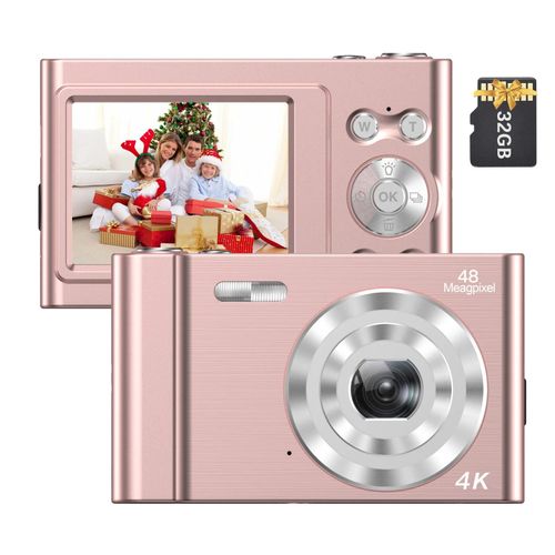 caméra numérique 4K 48mp,caméscope vidéo autofocus,Zoom 16X,Anti-secousse,détection du visage,Capture de sourire,Flash et batterie intégrés - Type 4K 48MP Pink