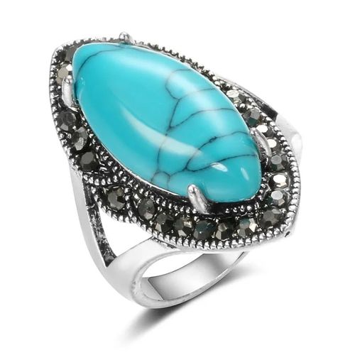 Kinel-Bagues Vintage En Pierre Naturelle Pour Femmes,Bijoux Ethniques Boho,Biscuits Incrustés De Grosse Pierre Bleue Simple,Matiques En Argent Tibétain
