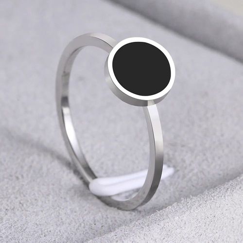 Bague Ronde En Acier Inoxydable Pour Femme,Bague En Pierre Noire,Bijoux De Fête,Cadeaux De Mariage Pour Filles,Style Avocat,Travailleurs,Mode