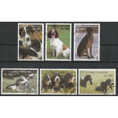 Série De 9 Timbres Oblitérés Sao Tomé Et Principe Sur Les Chiens. 1995