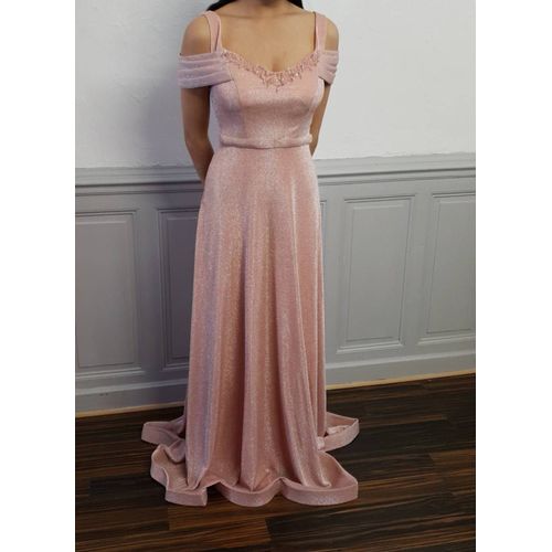 Robe De Soirée Longue Manche Tombante Rose Pailletée Taille 40 L